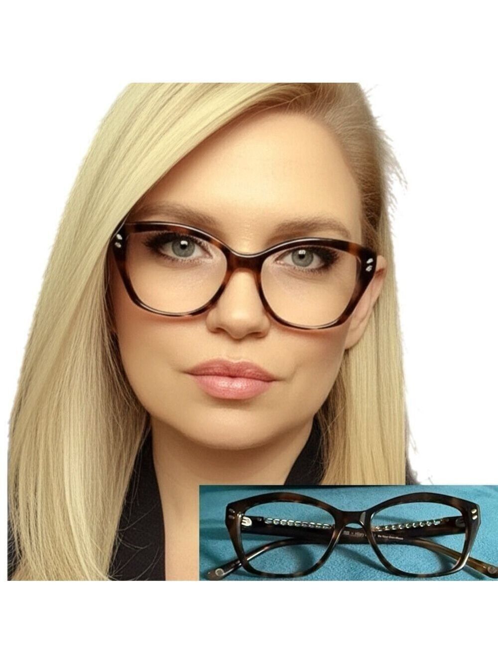 MUSE x Hilary Duff Brown Tortoise Shell Cat Eye Eyeglasses Embellished Temple